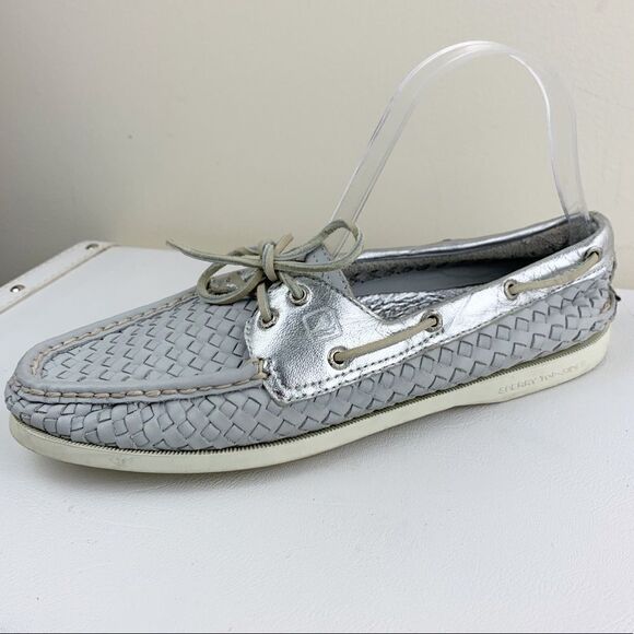 Sperry Top-sider Woven‎ Grey and Metallic Silver Slip-on Boat Shoes  10 - Picture 2 of 5